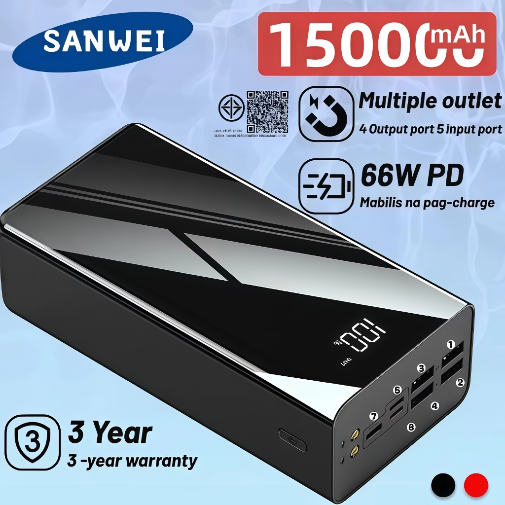 🚀【รับประกัน 5 ปี】🎁SANWEI 150000mAhแบตสำรองแบบพกพาชาร์จเร็ว แท้ 100% พร้อมจอแสดงผล LED 3 อินพุต 4 เอา