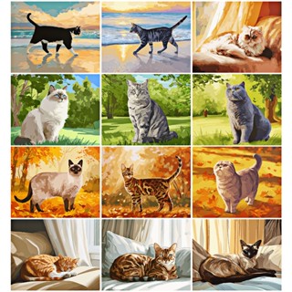 แมว / ระบายสีตามตัวเลข / ศิลปะผนัง / ภาพวาดผ้าใบ / ตกแต่งห้อ…