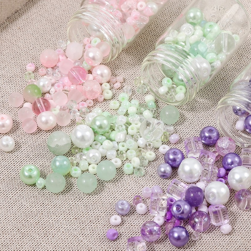 [2-10 มม.] ลูกปัดผสมแก้ว ประมาณ 60-120 เม็ด สำหรับทำสร้อยข้อมือ
