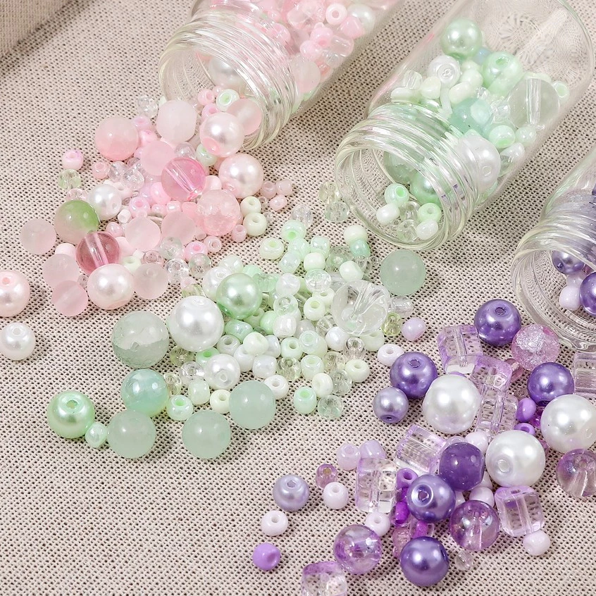 [2-10 มม.] ลูกปัดผสมแก้ว ประมาณ 60-120 เม็ด สำหรับทำสร้อยข้อมือ