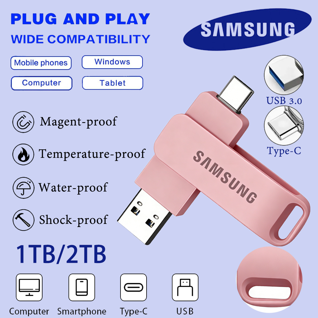 Samsung 512GB 1TB 2TB 2 In 1 แฟลชไดรฟ์ความเร็วสูงโลหะ USB แฟลชไดรฟ์ Type-C U Stick สมาร์ทโฟน MacBook แท็บเล็ตความเร็วสูง USB แฟลชไดรฟ์ OTG ไดรฟ์ปากการองรับ