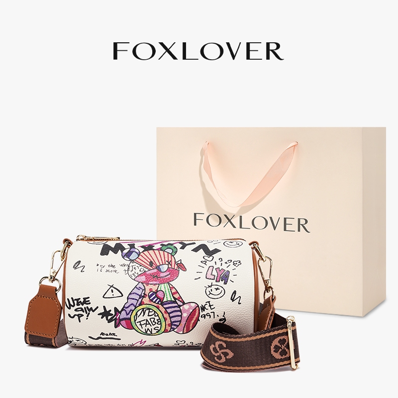 FOXLOVER กระเป๋าสะพายสตรี  เทรนด์  รูปแบบกราฟฟิตี  สายสะพายไหล่ปรับได้