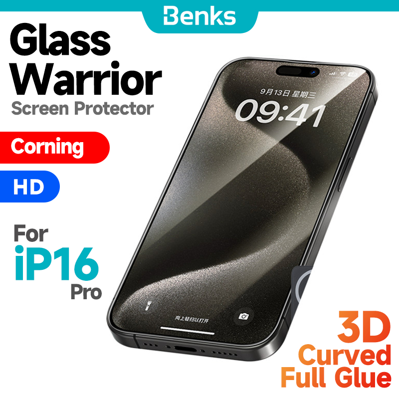 [Benks Official] Benks สําหรับ IPhone 16 Pro Series ใหม่ Glasswarrior ร้อน-ดัด 3D โค้งขอบปกป้องหน้าจอกระจกนิรภัยป้องกันรอยขีดข่วน