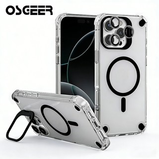 OSGEER สําหรับ iPhone 17 16 15 14 13 12 11 Pro Max, ทหารเกรด Drop Full-Body Clear ในตัวผู้ถือเลนส์ Kickstand พร้อมชาร์จไร้สายกันกระแทกเคสโทรศัพท์ป้องกัน
