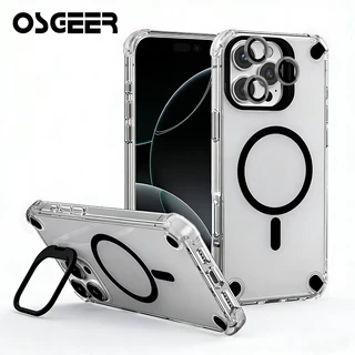 OSGEER สําหรับ iPhone 17 16 15 14 13 12 11 Pro Max, Drop Full-Body Clear ในตัวผู้ถือเลนส์ Kickstand พร้อมชาร์จไร้สายกันกระแทกเคสโทรศัพท์ป้องกัน