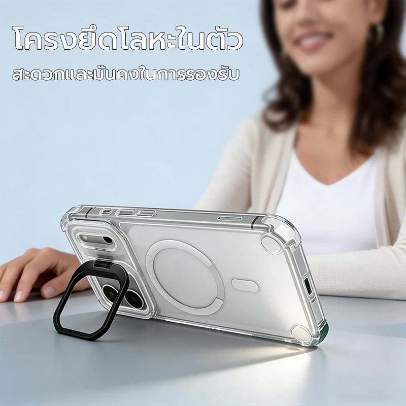 OSGEER สําหรับ iPhone 18 17 16 15 14 13 12 11 Pro Max, Drop Full-Body Clear ในตัวผู้ถือเลนส์ Kickstand พร้อมชาร์จไร้สายกันกระแทกเคสโทรศัพท์ป้องกัน thumbnail 6
