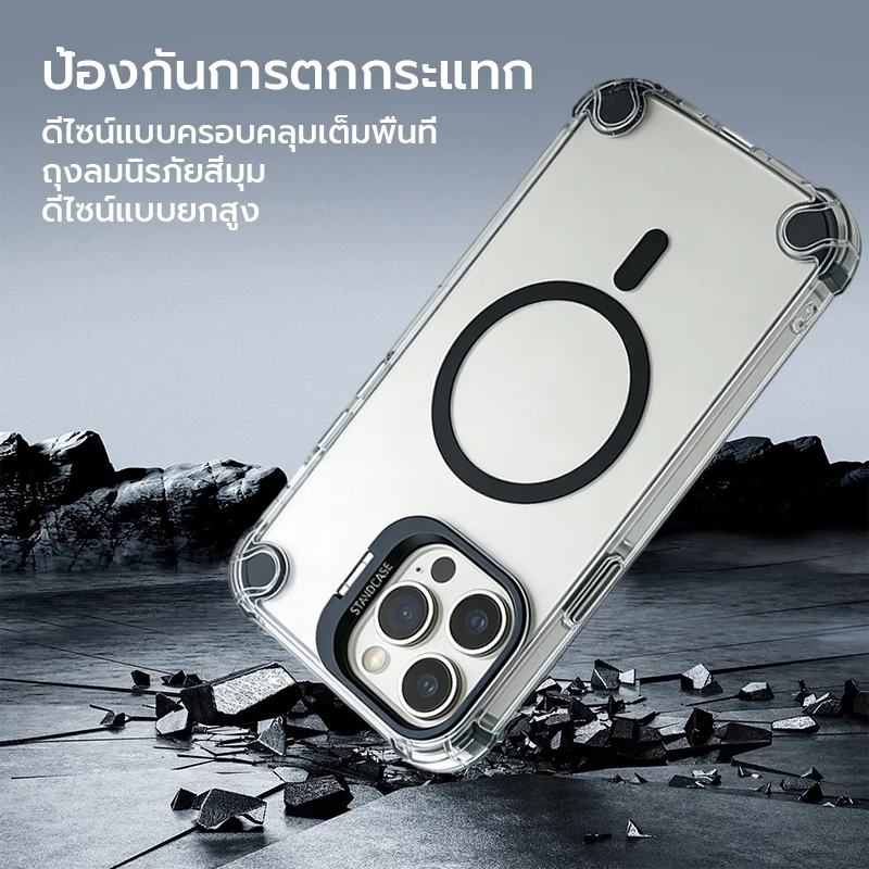 OSGEER สําหรับ iPhone 18 17 16 15 14 13 12 11 Pro Max, Drop Full-Body Clear ในตัวผู้ถือเลนส์ Kickstand พร้อมชาร์จไร้สายกันกระแทกเคสโทรศัพท์ป้องกัน thumbnail 4