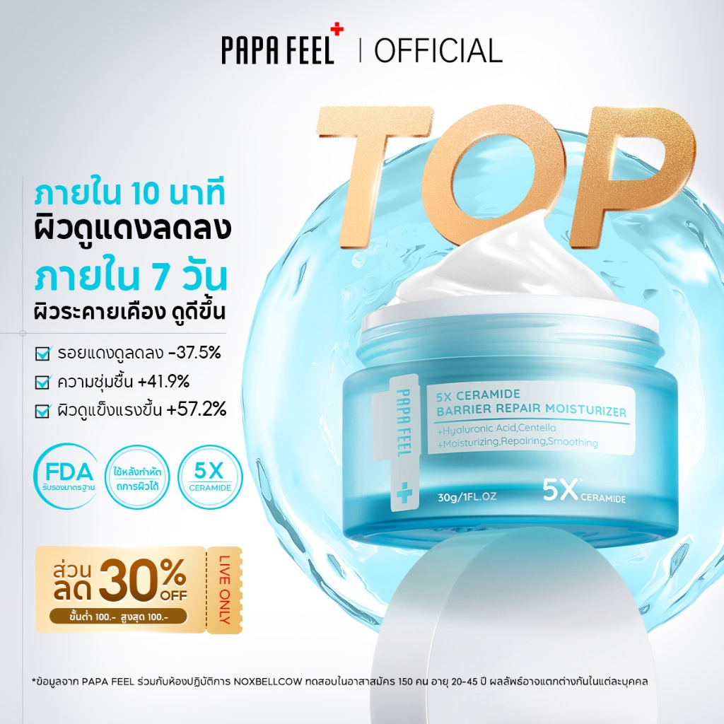 PAPA FEEL 5X CERAMIDE skin barrier ครีม ลดสิว ระคายเคือง ชุ่มชื้นล้ำลึก ลดรอยสิว ครีม เหมาะสำหรับผิวแพ้ง่าย
