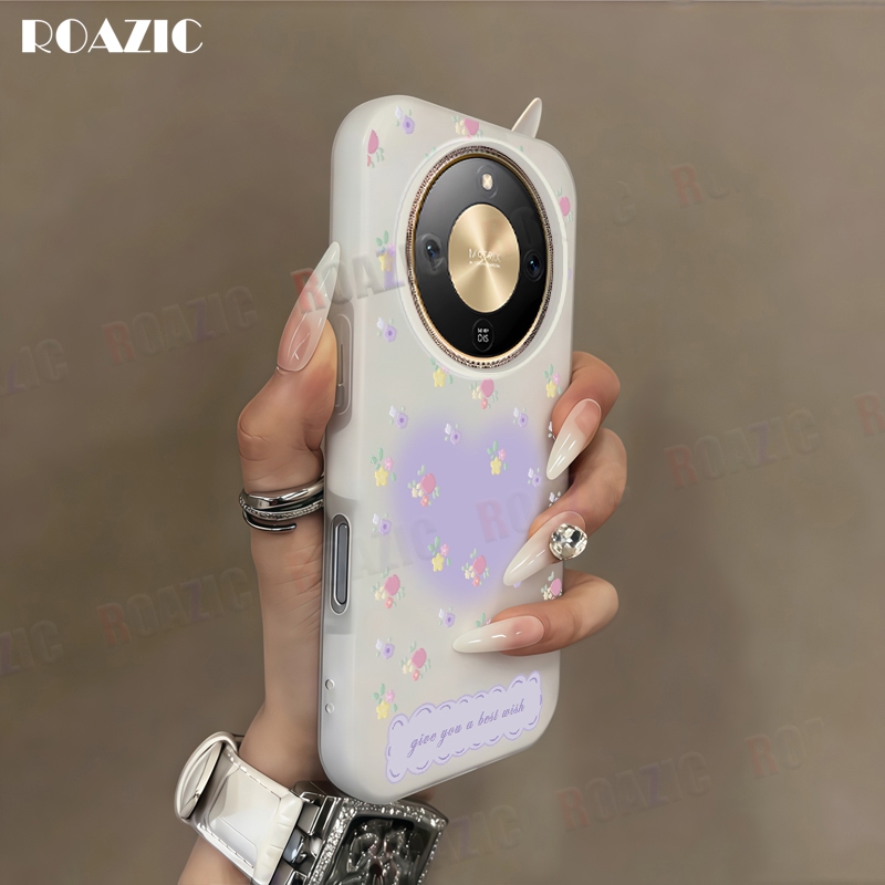 Dual Layer ป้องกัน Jelly ปลอกใช้งานร่วมกับ Honor X9d 5G X9c 5G X9b 5G X9a 5G X9 5G ดอกไม้สีม่วงหัวใจ