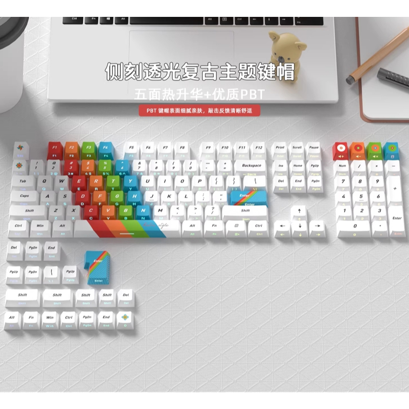 Keycapเท่านั้นRetroสีแกะสลักด้านบน + แกะสลักด้านข้างSha Shine Through Keycaps 128 คีย์โปรไฟล์เชอร์รี