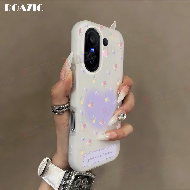 Dual Layer ป้องกัน Jelly ปลอกใช้งานร่วมกับ VIVO X200 FE ดอกไม้สีม่วงหัวใจออกแบบ Matte กันกระแทก Anti Drop ฝาครอบโทรศัพท์ GD03