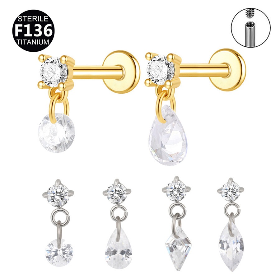 1 ชิ้น G23 ไทเทเนียม CZ จี้ Labret เจาะกระดูกอ่อนเครื่องประดับ 16G ด้ายภายในต่างหู Stud