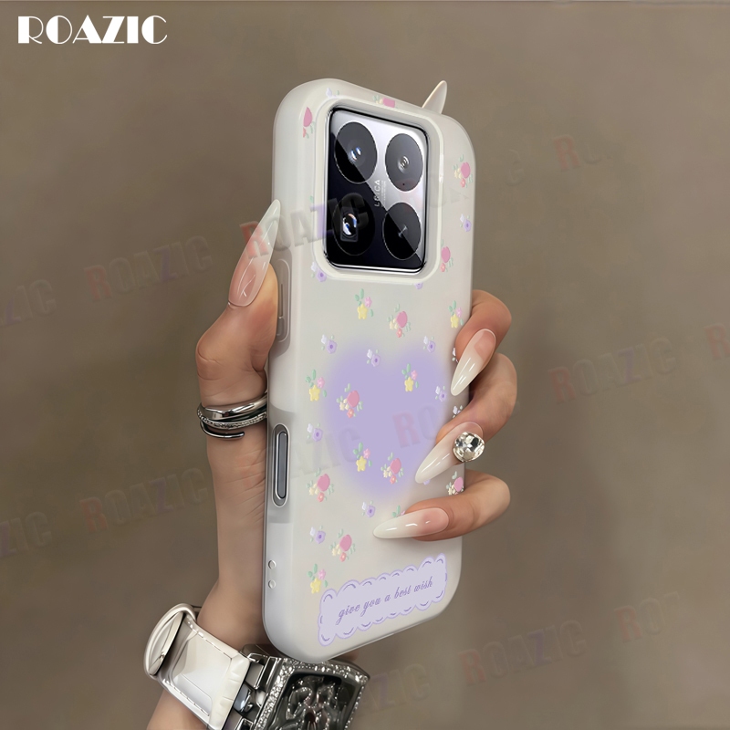 Dual Layer ป้องกัน Jelly ปลอกสําหรับ Xiaomi 15 Pro 15 14T Pro 5G 14T 5G 14 Pro 14 ดอกไม้สีม่วงหัวใจอ