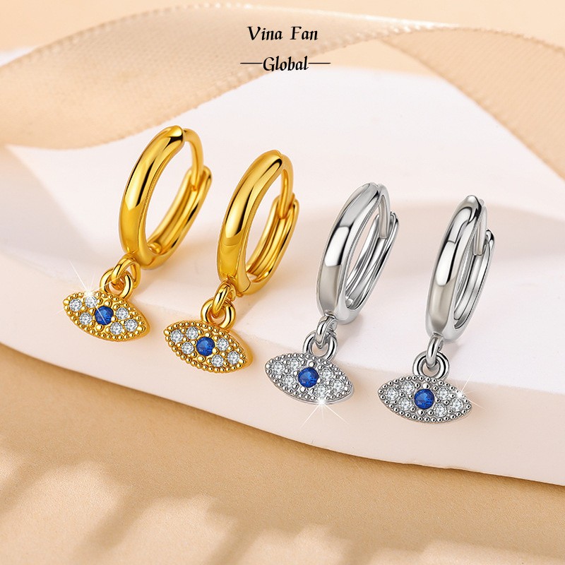 Devils Eye Blue Eye Diamond ต่างหูแฟชั่นไม่ซีดจางง่ายกันน้ํา