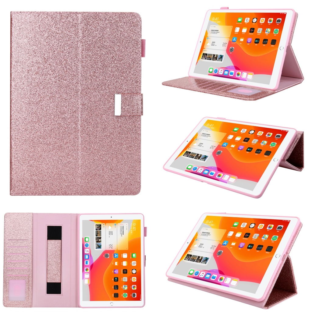 เคส iPad Glitter Bling Auto Sleep/Wake พร้อมสายคล้องมือช่องเสียบการ์ดฝาครอบขาตั้งหลายมุม