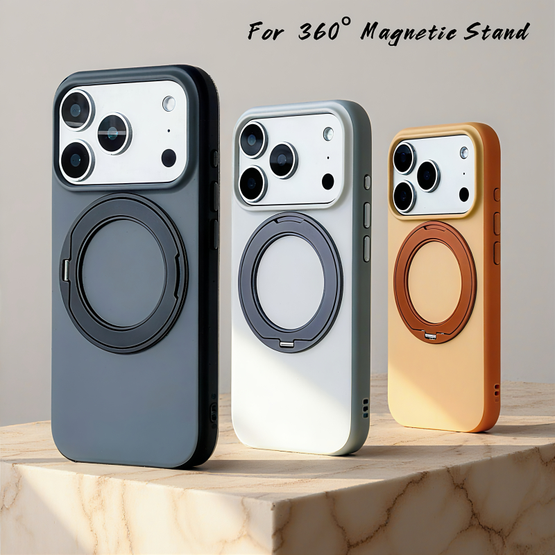 For 360° Magnetic Metal Stand Matte acrylic Hard Case/orange เคส เข้ากันได้กับ iPhone 17 16 15 14 13 12 Pro Max Case skin-friendly ทหารกันกระแทกปกหลัง