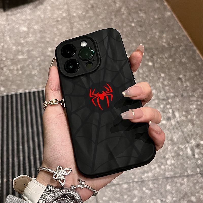 Creative Red Spider Web Label Frostedเคสโทรศัพท์เหมาะสําหรับiPhone 14promax 15promax 14 15 16 17 pro max 11promax 11 12 13 promax 12Promaxกันกระแทกป้องกันกรณี