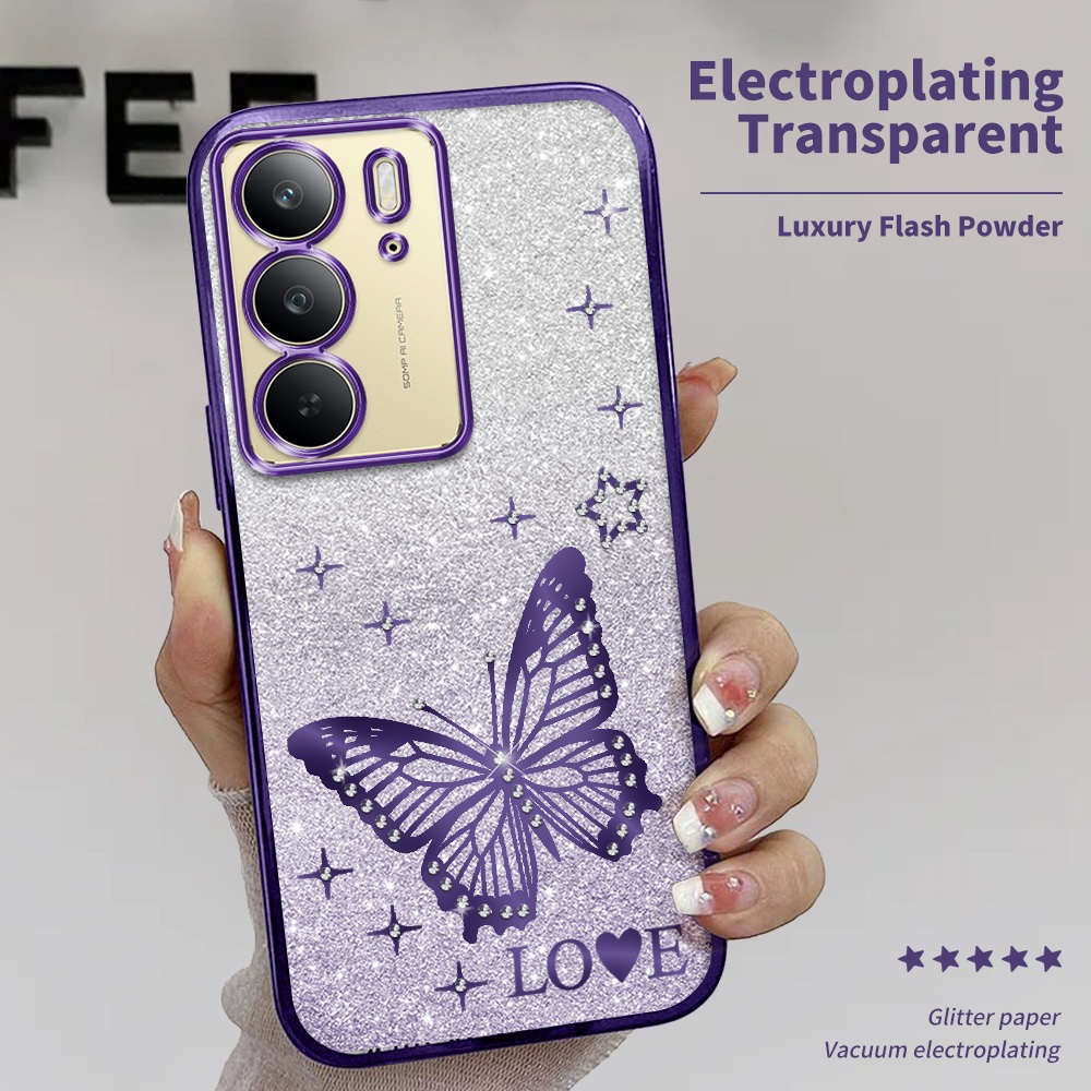 ปลอกกันกระแทกสําหรับRealme C75 C75x 4Gเคสโทรศัพท์Glitter Rhinestoneผีเสื้อกรณีปกอ่อนโทรศัพท์มือถืออุ