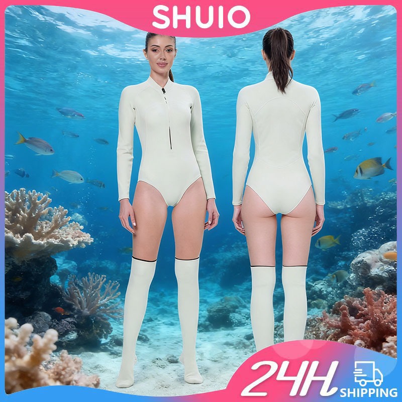 Shuio 2MM Neoprene แขนยาวชุดดําน้ําผู้หญิงดําน้ําดูปะการัง Surf Wetsuit