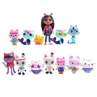 Gabbys Dollhouse Figure Model Set (13 ชิ้น) Kawaii Cat Figurines Set 13 ชิ้น | ตุ๊กตาการ์ตูนมินิ + ฟิกเกอร์สาว