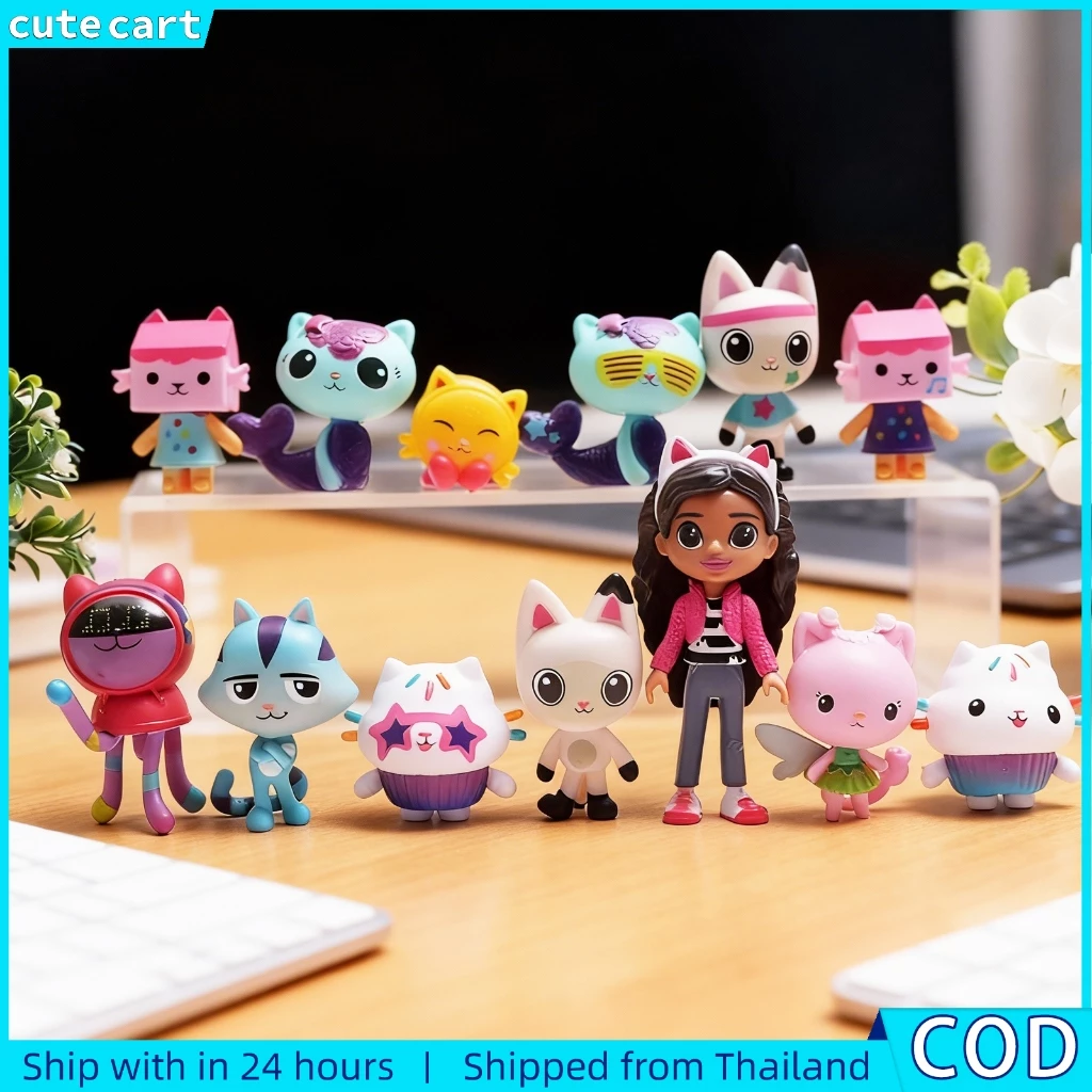 Gabbys Dollhouse Figure Model Set (13 ชิ้น) Kawaii Cat Figurines Set 13 ชิ้น | ตุ๊กตาการ์ตูนมินิ + ฟิกเกอร์สาว