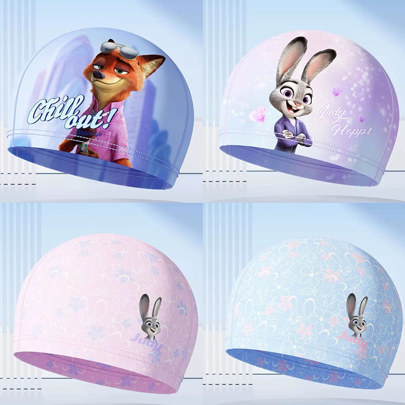 หมวกว่ายน้ำ Zootopia Judy Hop สำหรับเด็กชายและหญิง ระบายอากาศได้ดี ออกแบบเพื่อความสะดวกสบายและป้องกันหูพันกันขณะว่ายน้ำ