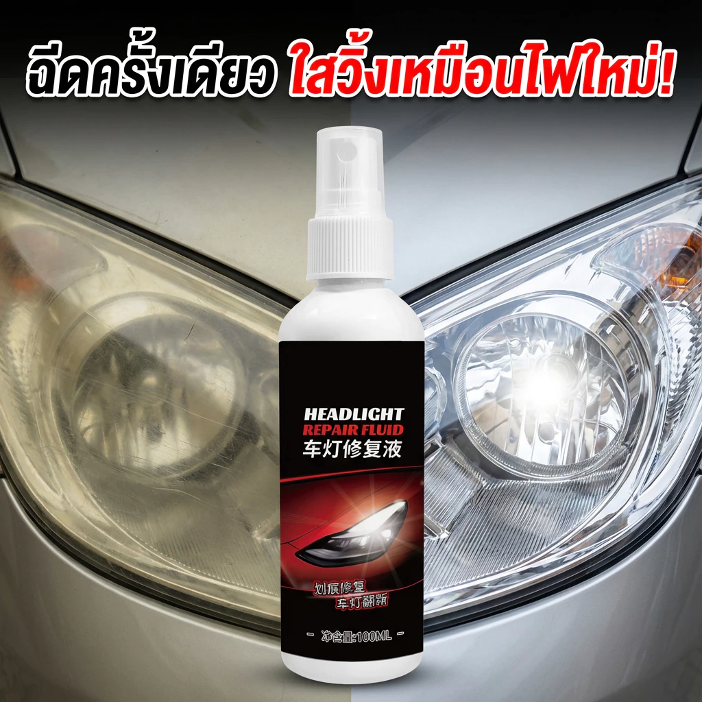 น้ำยาขัดไฟหน้ารถยนต์ ขจัดคราบเหลืองและออกซิเดชั่น ทำให้โคมไฟใสเหมือนใหม่ ไม่ต้องถอดประกอบ 100ml