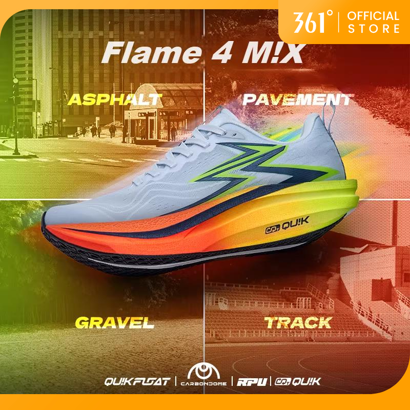【จัดส่งในไทย】361 Degrees  Flame 4 Mix | รองเท้าวิ่งสำหรับผู้ชายแบบมืออาชีพที่ทำจากคาร์บอนเพลท ระบายอากาศได้ดี ระบายความร้อนได้สบาย 672512204