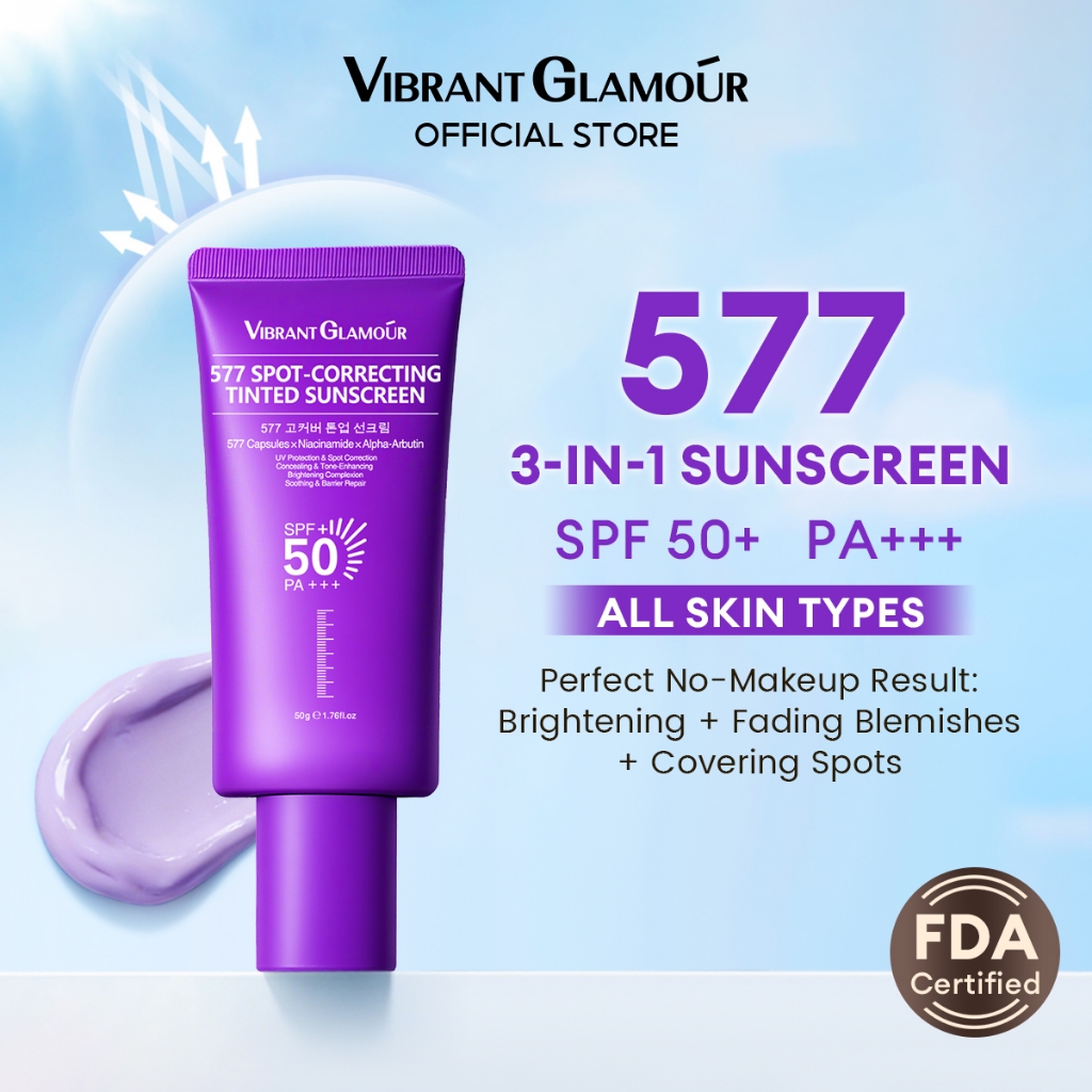 [ใหม่ล่าสุด] VIBRANT GLAMOUR 577 กันแดด SPF50+ PA++++ เนื้อบางเบา ไม่เหนียวเหนอะหนะ | ไวท์เทนนิ่ง ลดจุดด่างดำ 50g