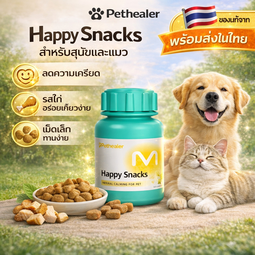 Pethealer Happy Snacks สำหรับสุนัขและแมว | บำรุงร่างกาย & ผ่อนคลายอารมณ์ | รสไก่ เม็ดง่ายทาน พร้อมส่งในไทย