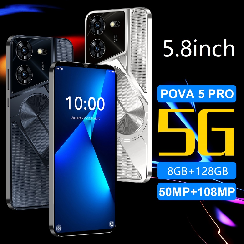 ใหม่ Pova5 Pro สมาร์ทโฟน 5.8 นิ้วหน้าจอ 3G/4G หน่วยความจํา 8GB RAM + 128GB ROM Android 14.0