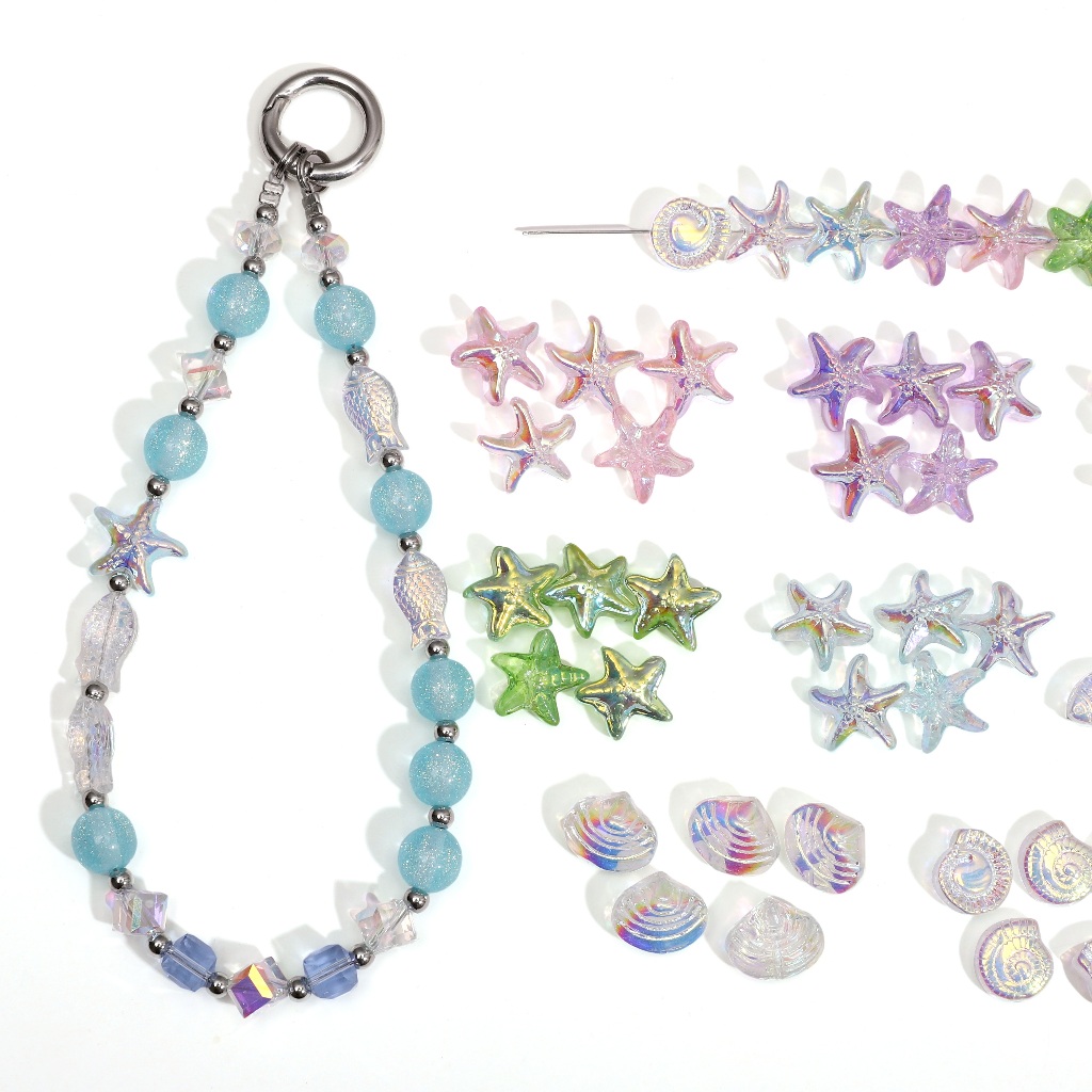 5ชิ้น/แพ็คที่มีสีสันเปลือกลูกปัดสีชุบแก้วปลาดาวลูกปัดหอยทากปลาขนาดเล็กลูกปัด ทําเอง สไตล์ชายหาดอุปกรณ์แฟชั่น