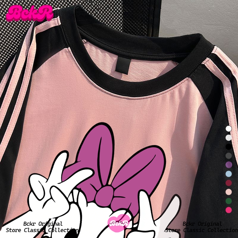 【จัดส่งตลอด 24 ชั่วโมง】 BCKR ลายสามแถบ ตัดสี ลวดลายเป็ด คอกลม เสื้อ oversize เสื้อผญ เสื่อยืดYG4542 ราคา ถูกที่สุด ดีลบีเคเค แกลเลอรีภาพที่ 3