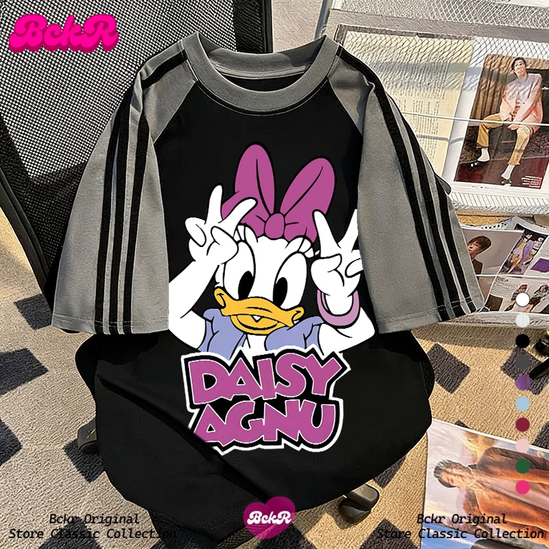 【จัดส่งตลอด 24 ชั่วโมง】 BCKR ลายสามแถบ ตัดสี ลวดลายเป็ด คอกลม เสื้อ oversize เสื้อผญ เสื่อยืดYG4542 ราคา ถูกที่สุด ดีลบีเคเค แกลเลอรีภาพที่ 4