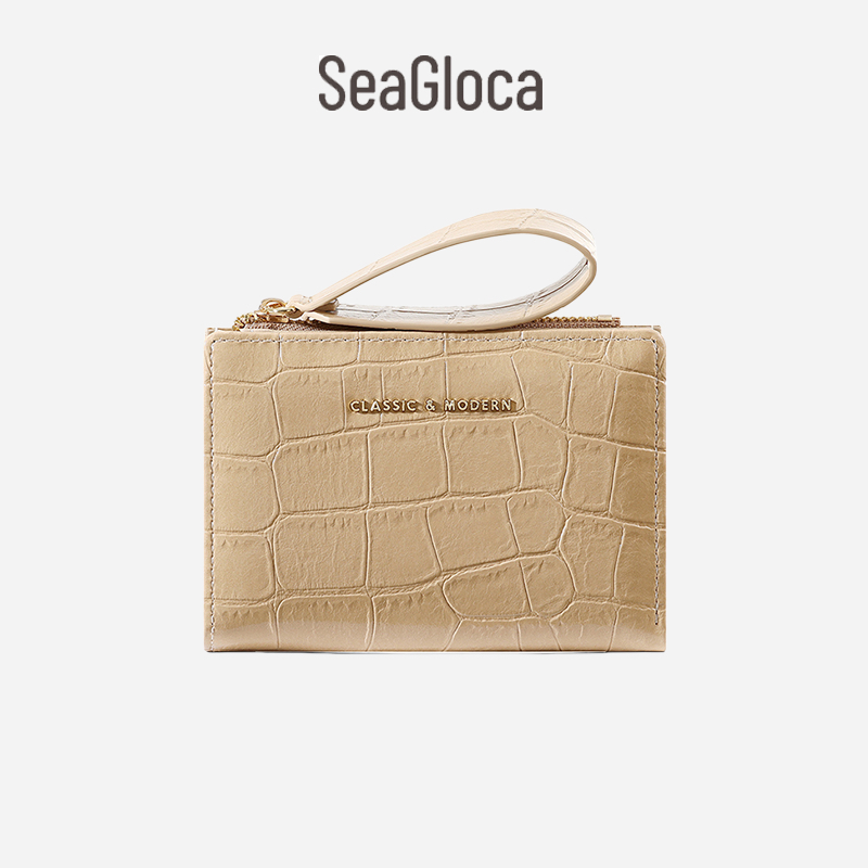 SeaGloca Croc-Embossed Wallet – Wristlet Gold-Tone Chic Compact For Woman No 2056