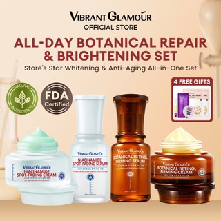 VIBRANT GLAMOUR Day Niacinamide + Night Retinol Scientific Combo 2.0 4PCS, Fast Spot Fading + Brightening + Anti-Aging + Barrier Repair Toner + Serum + Cream for sensitive skin