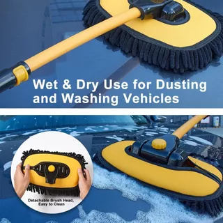 2 in 1 ล้างรถ Mop & Mitt ที่ถอดออกได้หัว Telescopic Rod แปรงทําความสะอาดรถยนต์เปียกแห้งใช้เครื่องมือทําความสะอาดกระจก