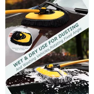 2 in 1 ล้างรถ Mop & Mitt ที่ถอดออกได้หัว Telescopic Rod แปรงทําความสะอาดรถยนต์เปียกแห้งใช้เครื่องมือทําความสะอาดกระจก