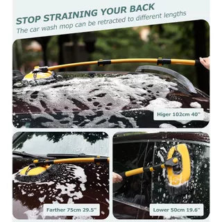 2 in 1 ล้างรถ Mop & Mitt ที่ถอดออกได้หัว Telescopic Rod แปรงทําความสะอาดรถยนต์เปียกแห้งใช้เครื่องมือทําความสะอาดกระจก