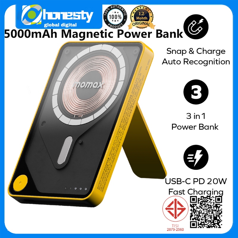 Momax 1-Power X Pro Magnetic Wireless Power Bank 5000mAh PD20W Powerbank สาย USB-C ในตัว