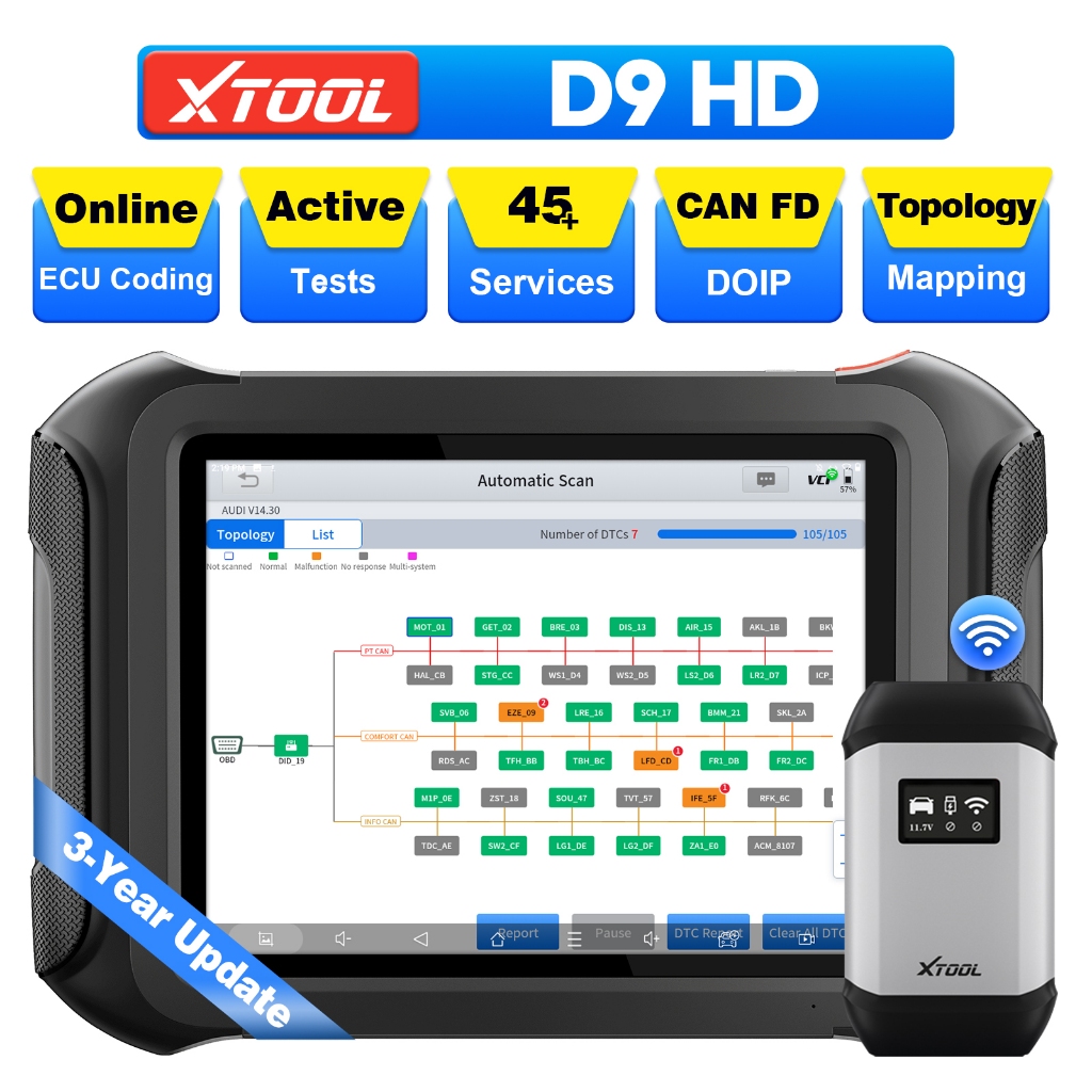 XTOOL D9 HD Heavy Duty รถบรรทุกรถ Full ระบบเครื่องมือวินิจฉัย Topology แผนที่ 12 V 24 V Bidirectiona