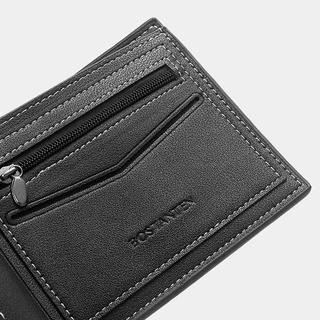 BOSTANTEN กระเป๋าสตางค์ผู้ชายใบสั้น สไตล์คลาสสิก หนัง PU ช่องใส่บัตรถอดได้ พร้อมกล่องของขวัญ
