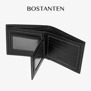 BOSTANTEN กระเป๋าสตางค์ผู้ชายใบสั้น สไตล์คลาสสิก หนัง PU ช่องใส่บัตรถอดได้ พร้อมกล่องของขวัญ