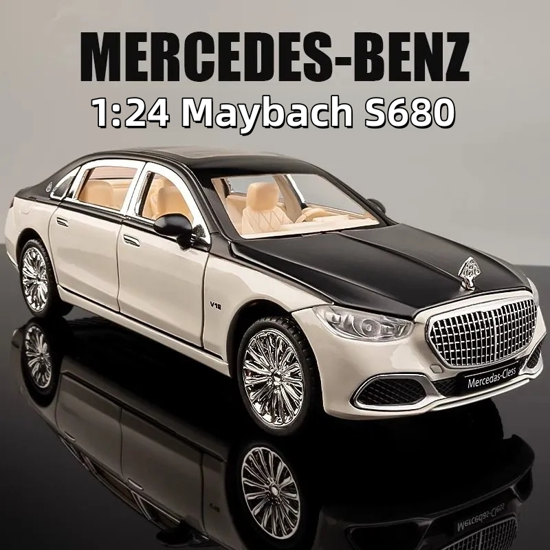 [ของขวัญเด็ก] 1:24 Maybach Alloy Car Model - Mercedes-Cless Diecast Luxury Sedan สวิตช์สองความเร็ว, 