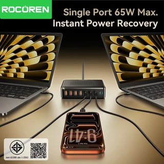 Rocoren Desktop USB Charger Type C 200W Fast Charging สถานีไฟฟ้าแบบพกพา 100W Multi Ports Charger สําหรับ iPhone Samsung