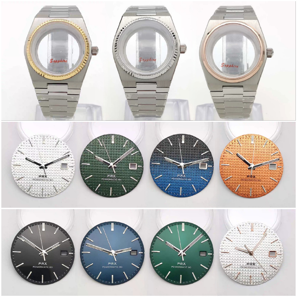 40MM Watch Case Kit Sapphire Case+Strap+Dial+Hands Watch Parts สําหรับ NH35/NH36/NH38/NH70/4R Moveme