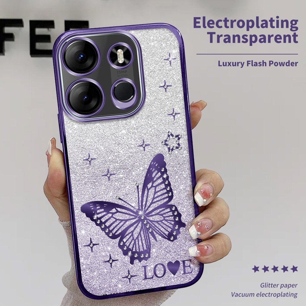 2 In 1ปลอกกันกระแทกสําหรับTecno Spark Go 2023/Pop 7 Pro/Pop 7/BF7/BF7n/BF7hเคสโทรศัพท์Rhinestoneผีเส