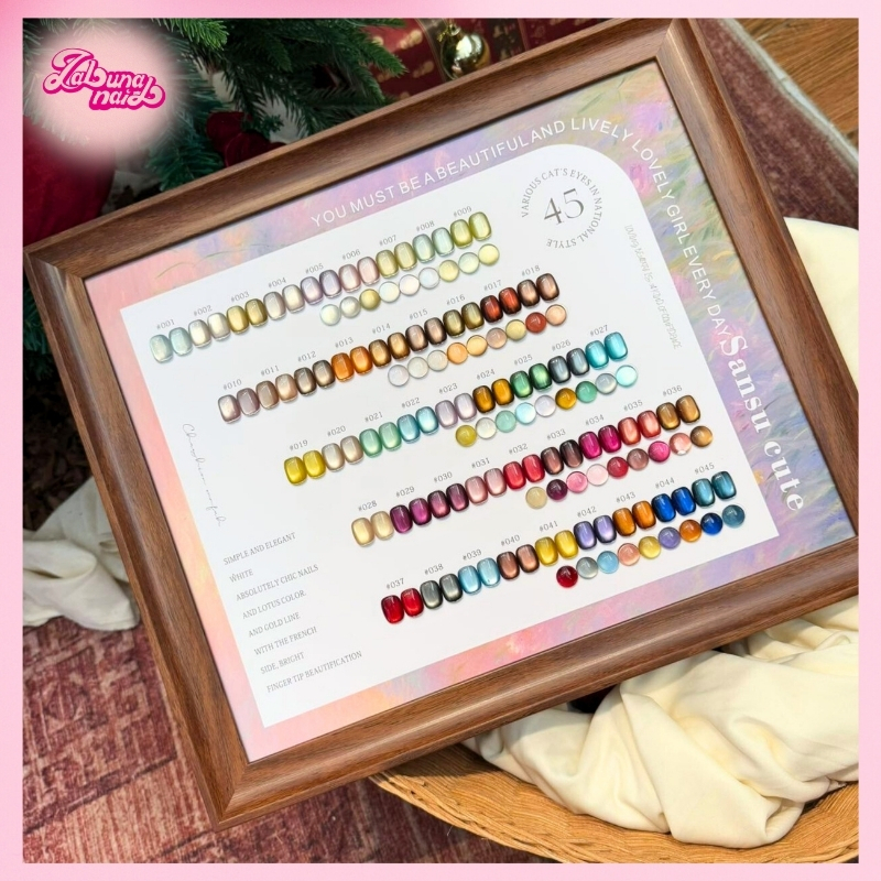 【พร้อมส่ง】เซตสีเจลลูกแก้ว SANSU 45 สี สีเจลแคทอายเนื้อซาติน+สีเจลแคทอาย สีลูกแก้ว Cat eye(บัตรสีฟรี)