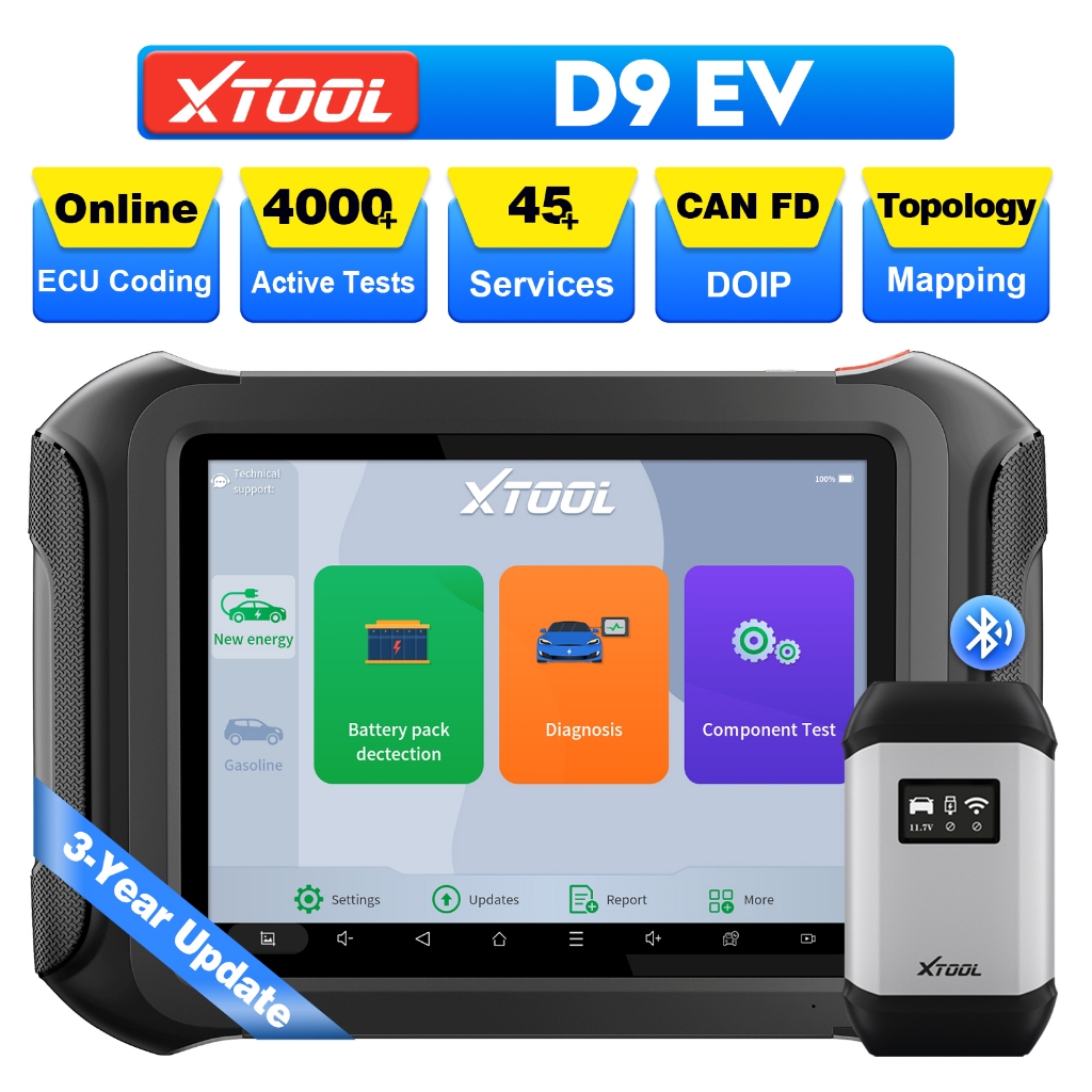 XTOOL D9 EV เครื่องสแกนเนอร์วินิจฉัยสําหรับรถยนต์ไฟฟ้าแบตเตอรี่ Pack การวิเคราะห์พร้อม Topology แผนท