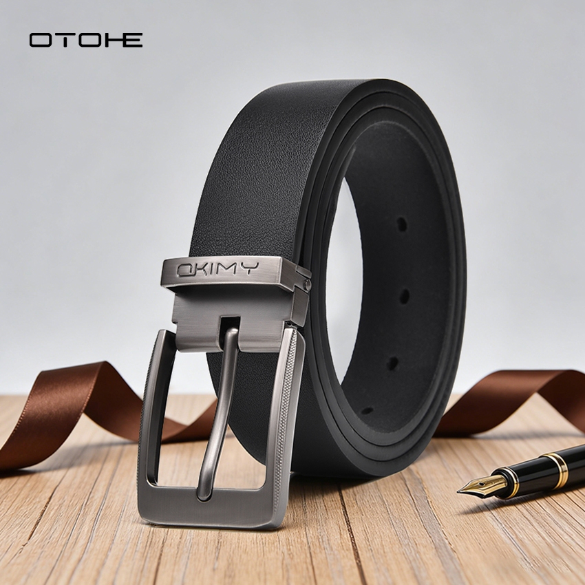 OTOHE เข็มขัดพักผ่อนธุรกิจของผู้ชายเข็มขัดเอวหนังวัวชั้นสองมีสไตล์เรียบง่ายดีทนทานเข็มขัดธุรกิจ